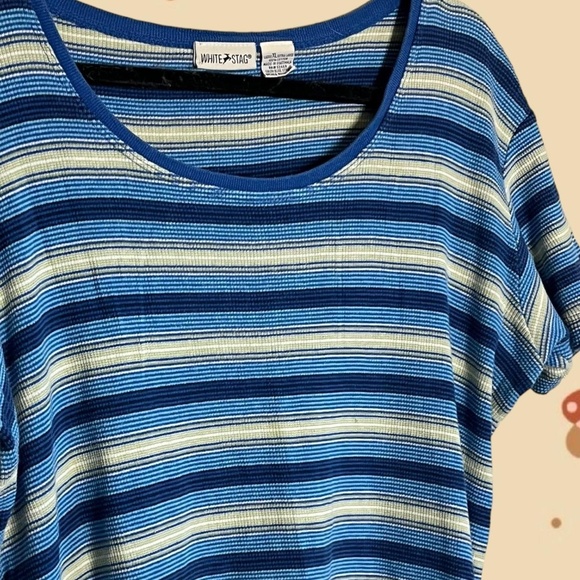 Blue and cream striped cropped tee Measurements: Size: XL  Brand: White Stag - Picture 4 of 4